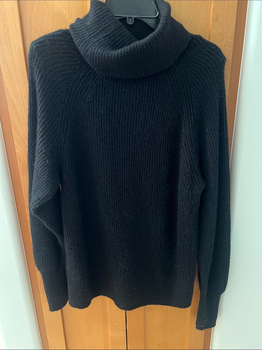 Quince Black Ribbed Fold-Over Turtleneck Sweater